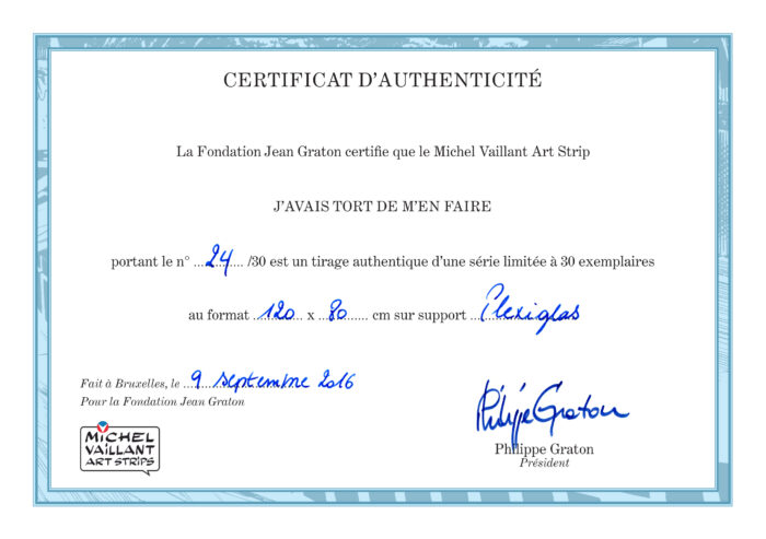 Art Strip Michel Vaillant Certificat